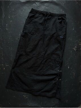 Rare Y2K Vintage Starwear Black Denim Midi Chinco Cargo Drawstring Skirt 11/12